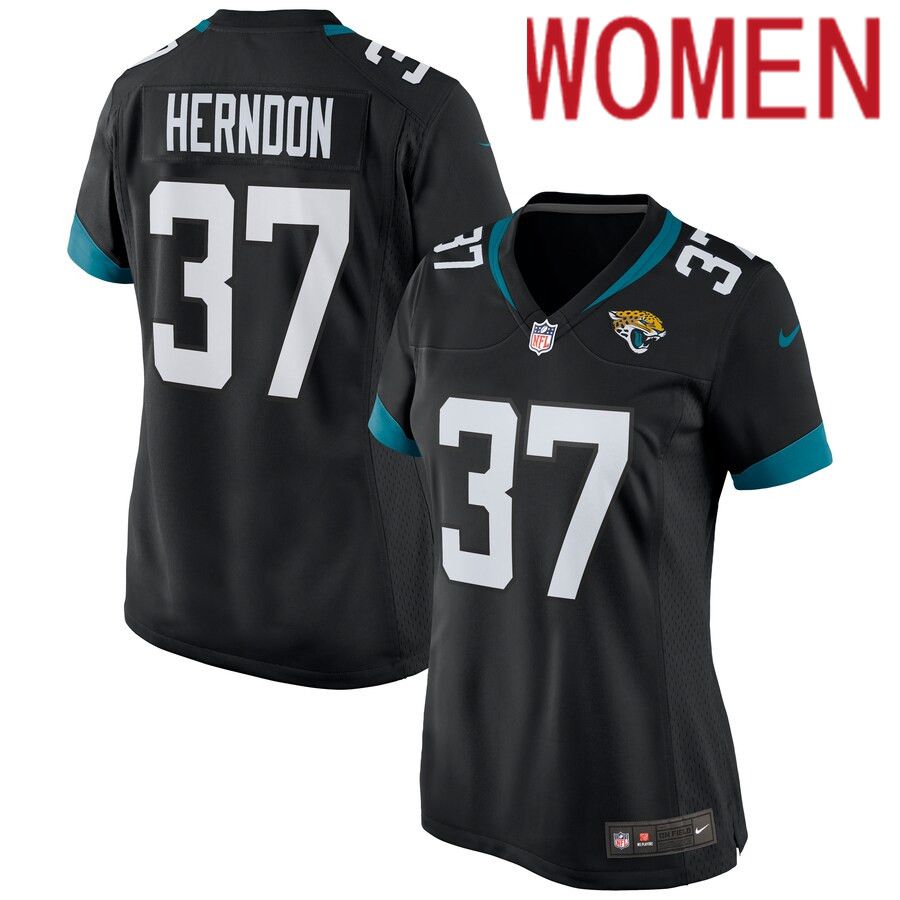 Women Jacksonville Jaguars 37 Tre Herndon Nike Black Game NFL Jersey